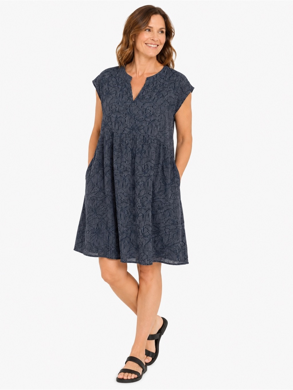 Cut Loose XL Navy Textured Tencel Pocket Tunic Dress Made in USA